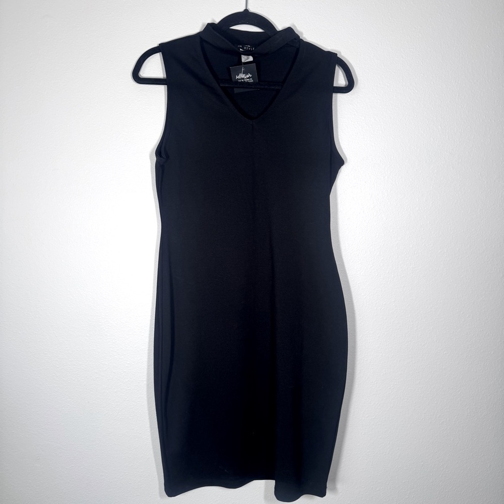 Mock Neck Sleek Fitted Black Dress Sexy Cocktail Wedding Size Large